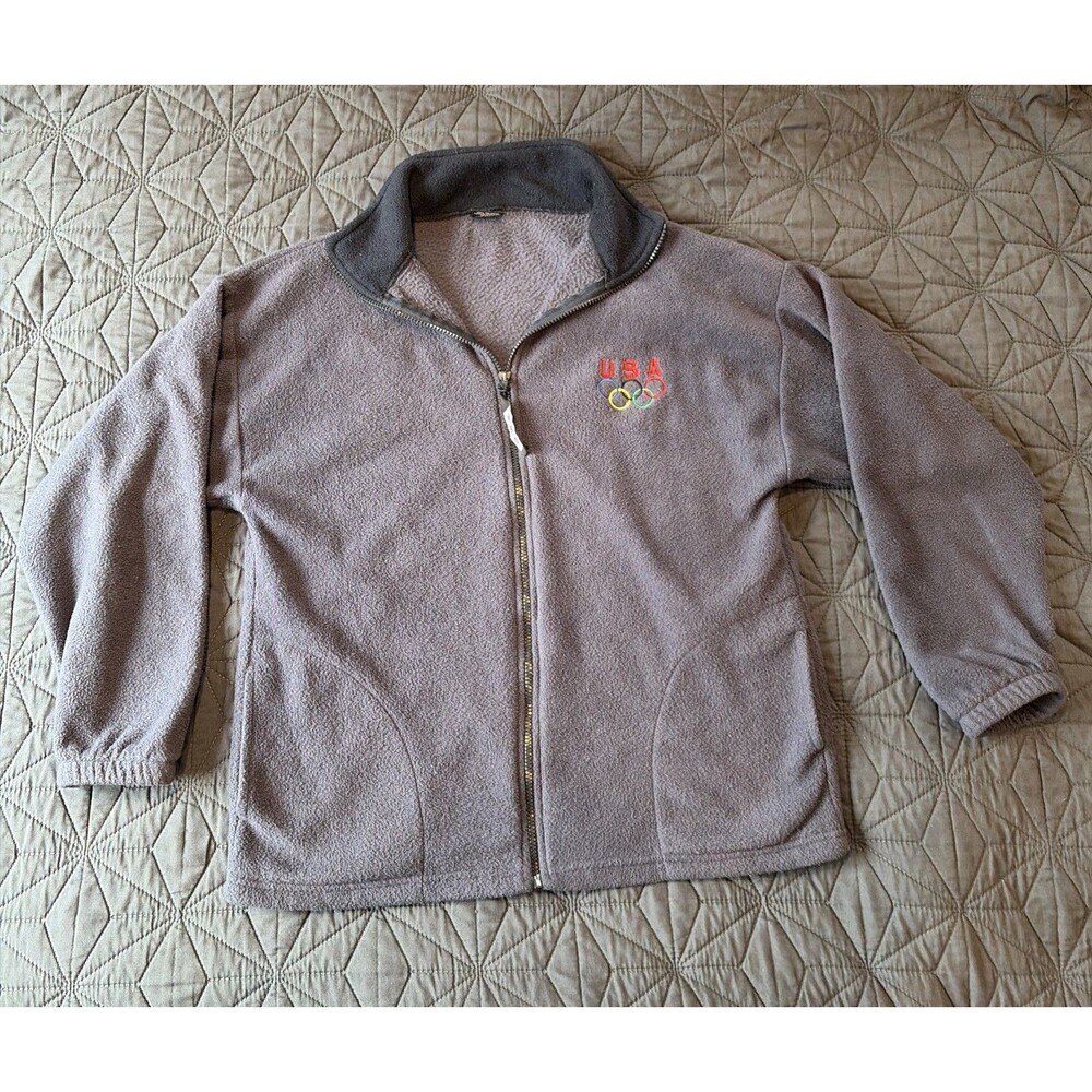 Vintage Blue Olympics Jacket Unisex Fleece Full Zip Made in the USA Size Large